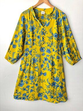 Share Cabi Lemon Drop Dress 5794 Medium Yellow Blue Floral Balloon Sleeve Boho S